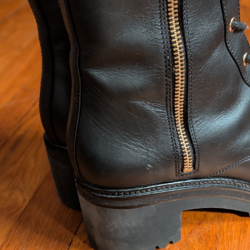 Michael Kors Black Lace-Up Platform Combat Boots with Gold Accents - Picture 10 of 10